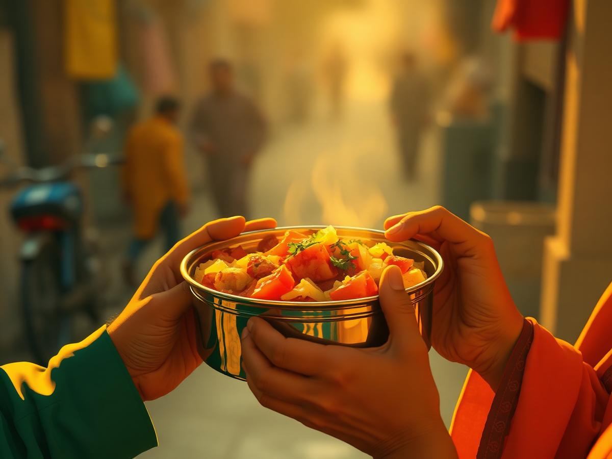 Hands sharing a warm home-cooked meal